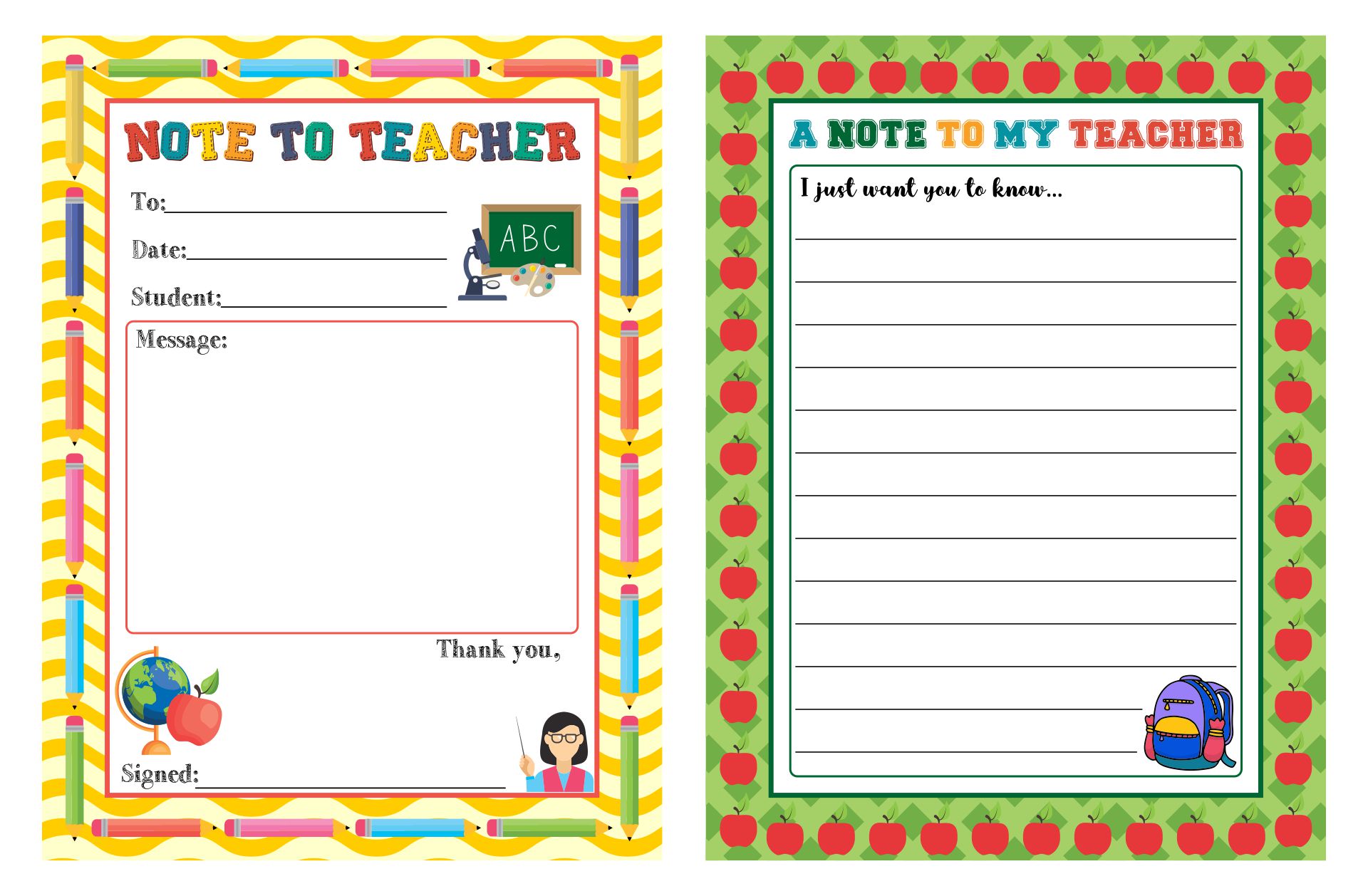 Printable Teacher Note Cards