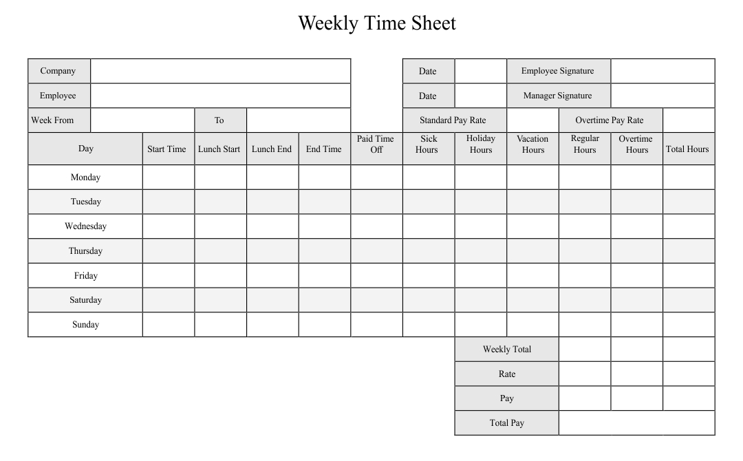 Printable Weekly Time Sheets Templates