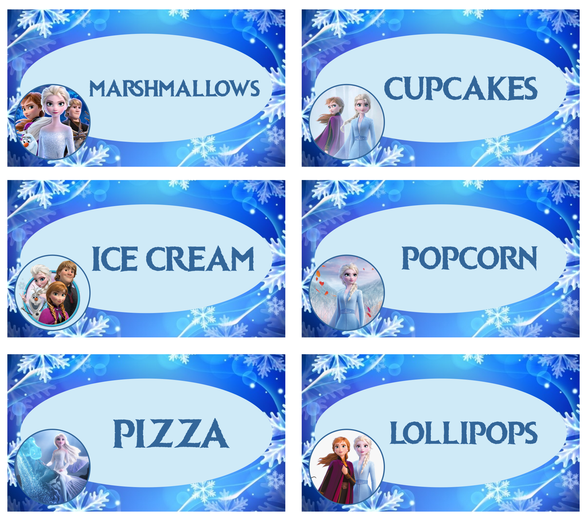 Frozen Party Food Labels Printable