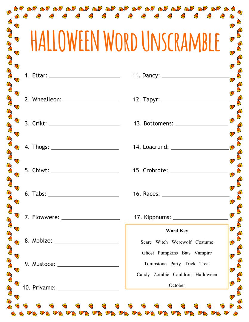 Halloween Unscramble Words