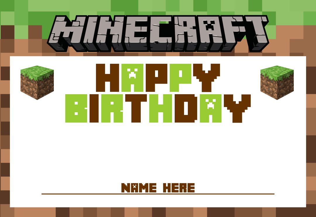 Minecraft Happy Birthday Card Printable Free Free Printable Templates