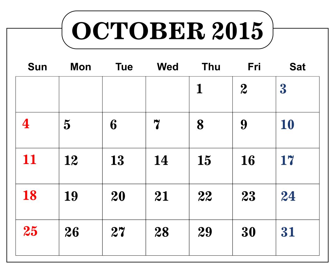 October 2015 Calendar Printable Template