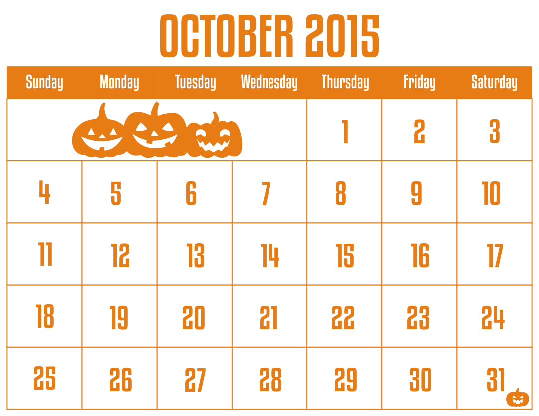 October Halloween Calendar 2015
