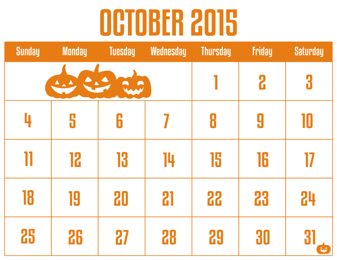 7 Best Images of Halloween October 2015 Calendar Printable - 2015 ...