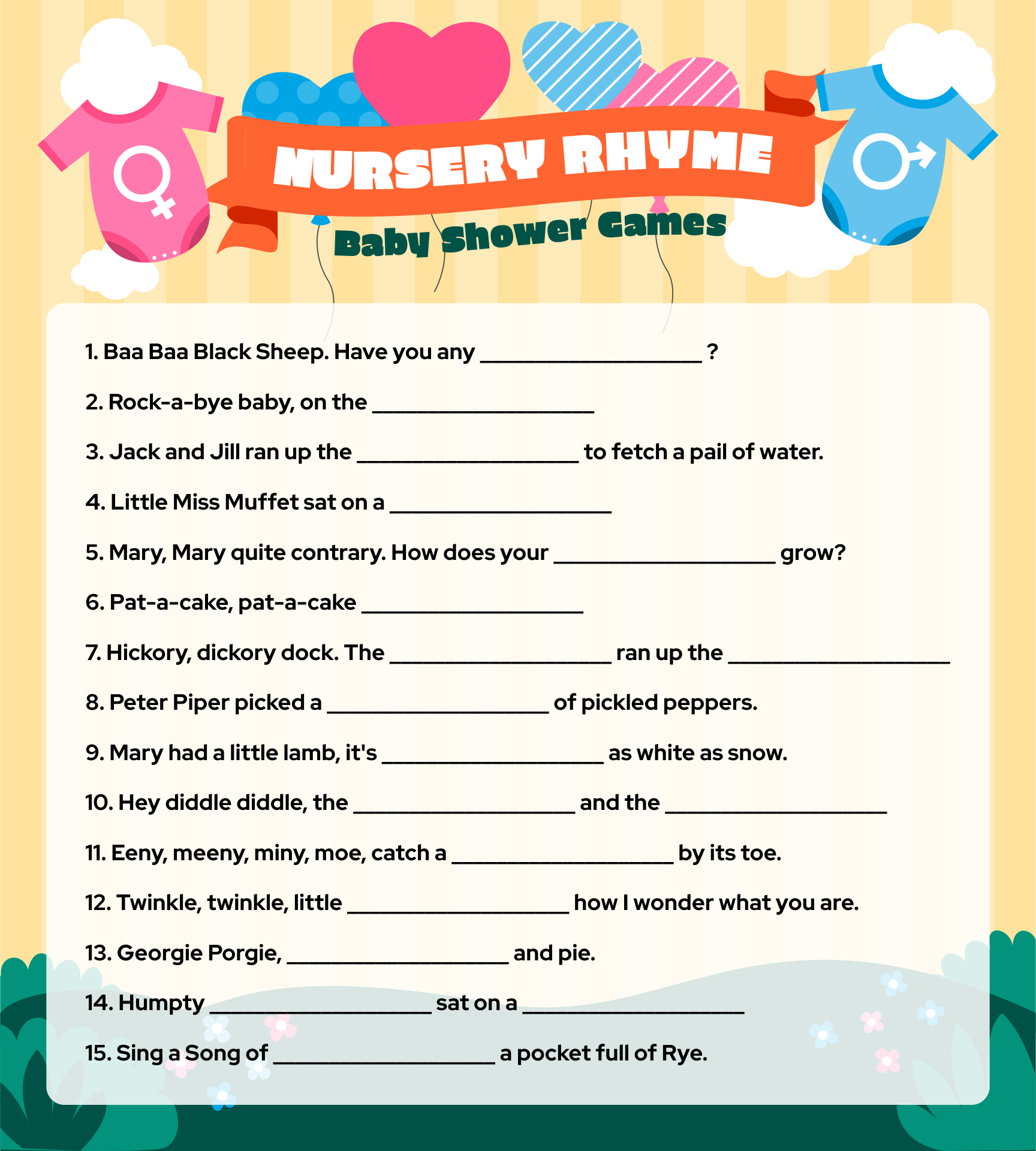 Printable Baby Shower Game Nursery Rhyme
