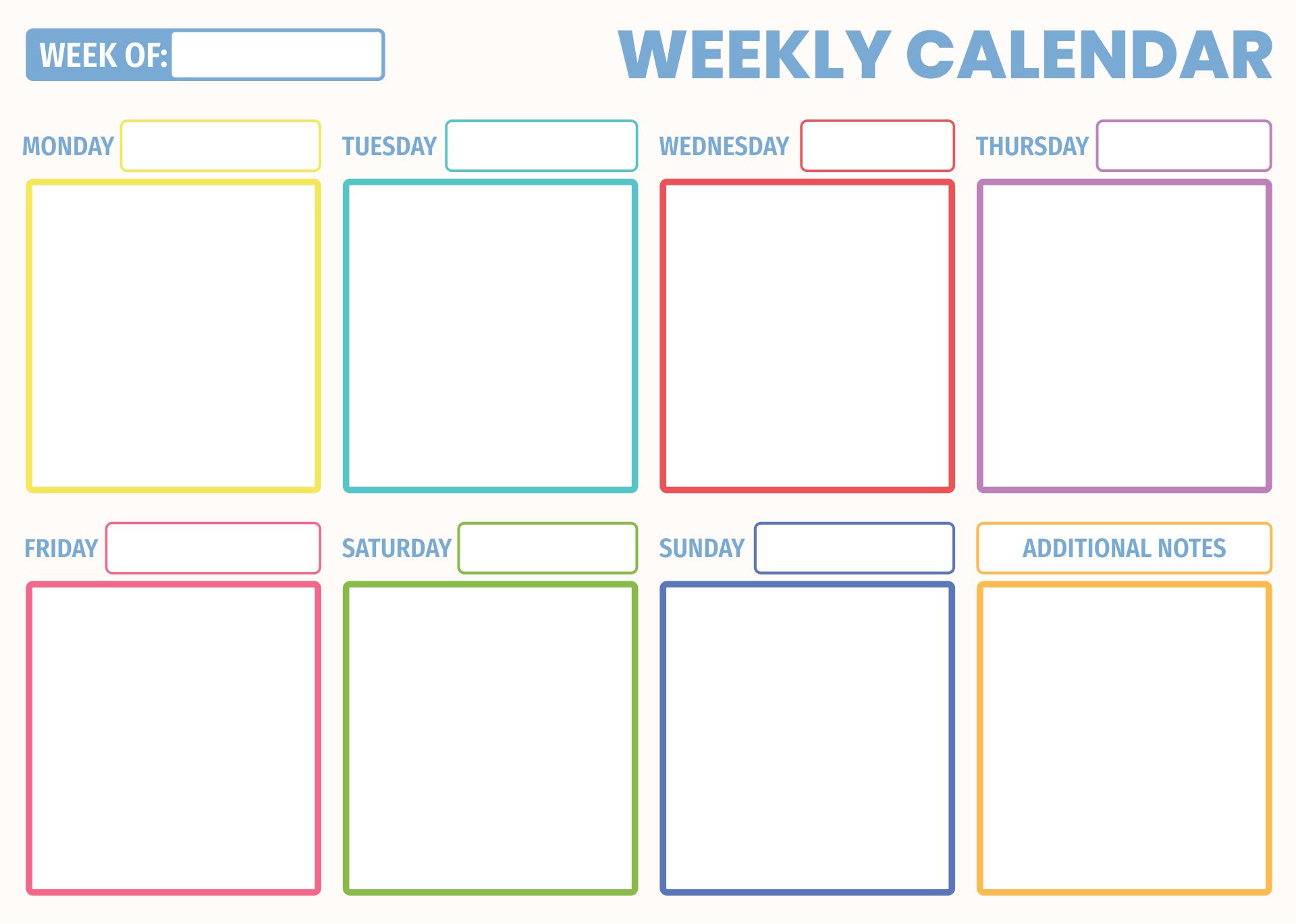 Printable Blank Weekly Calendars Templates