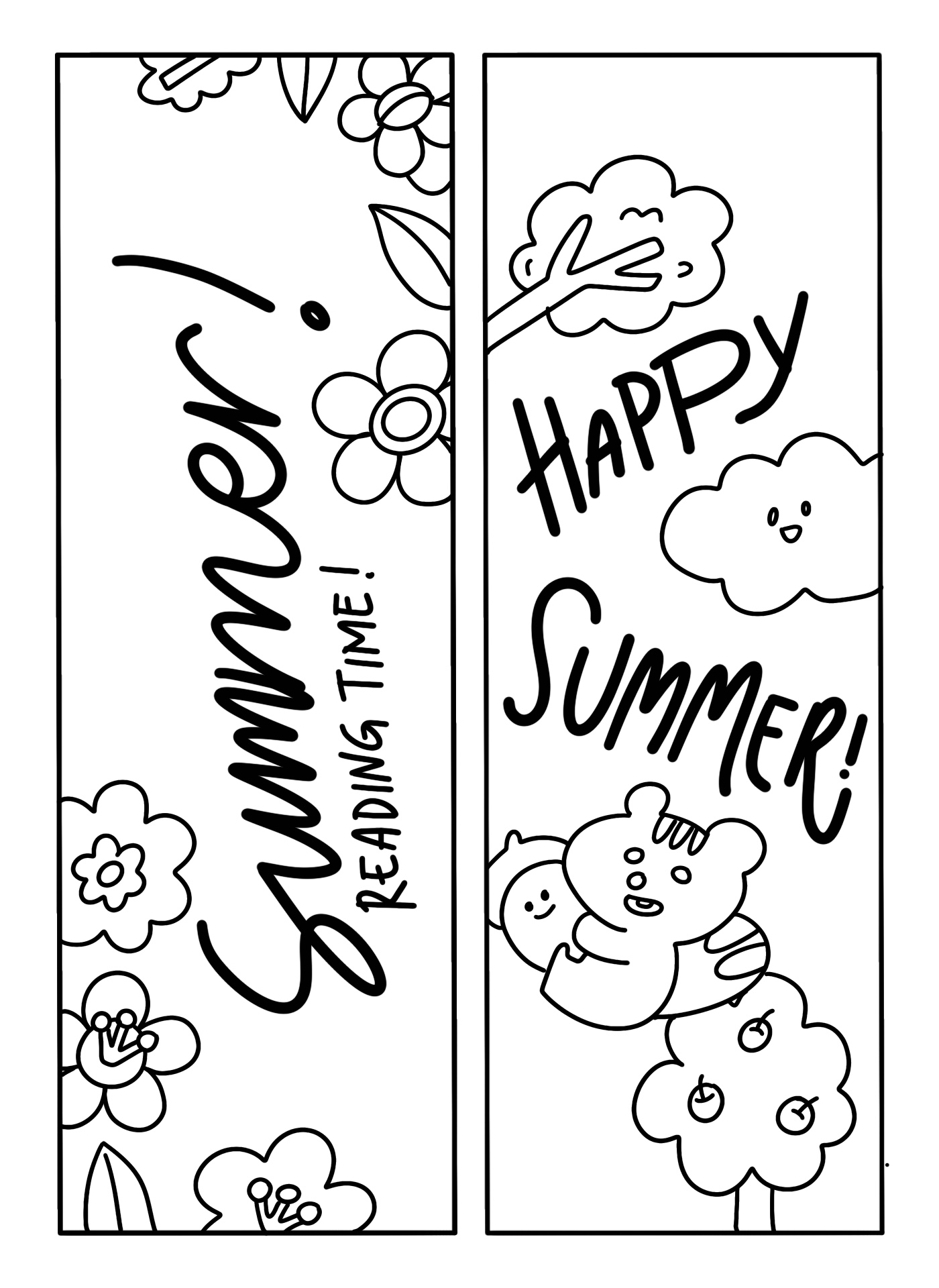 Printable Summer Bookmarks to Color