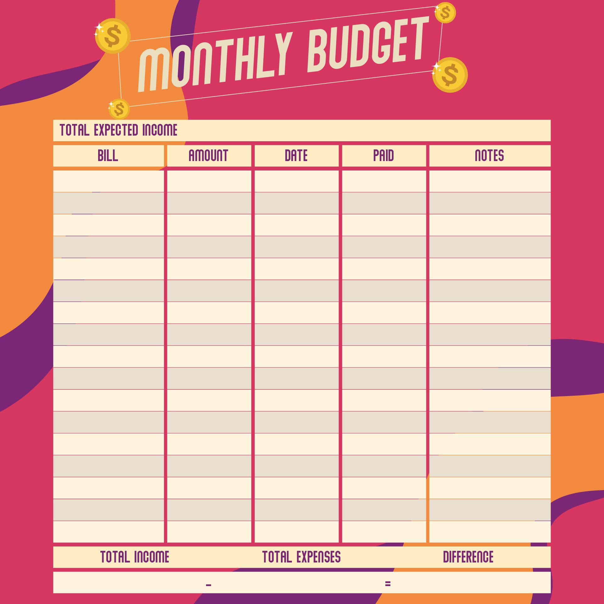 Blank Monthly Budget Worksheet Printable