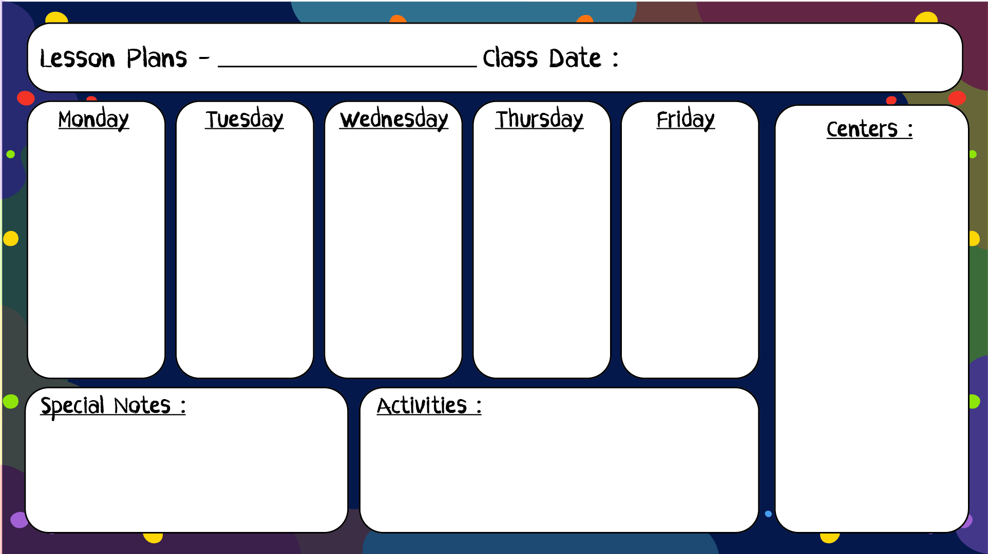 Daycare Infant Lesson Plan Template