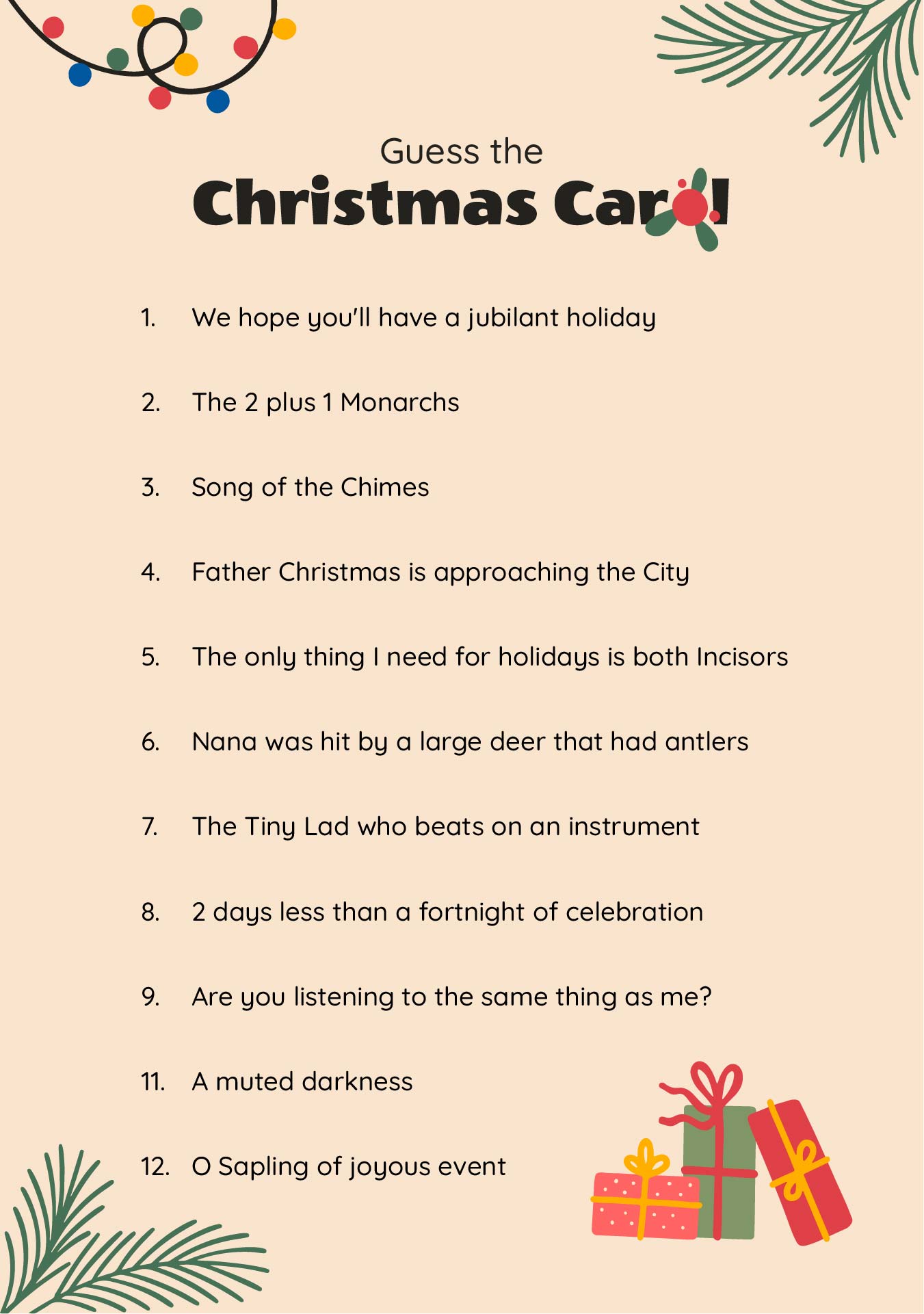 Christmas Carol Games Printable