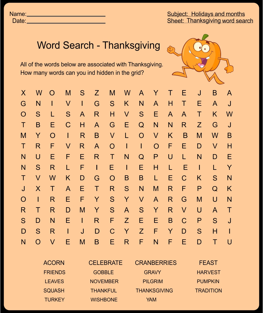 Printable Thanksgiving Word Search Challenging