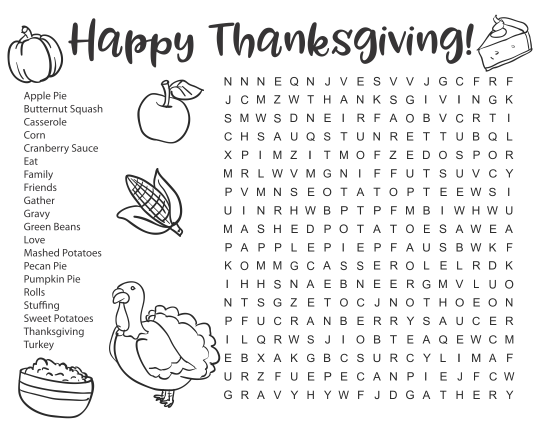 Hard Thanksgiving Word Search