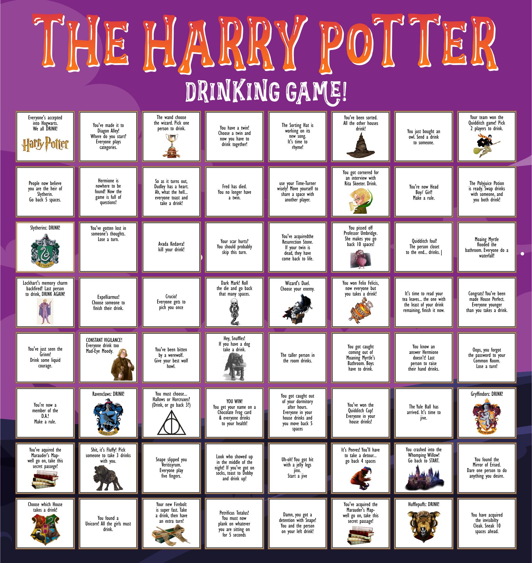 Harry Potter Drinking Game Board Printable