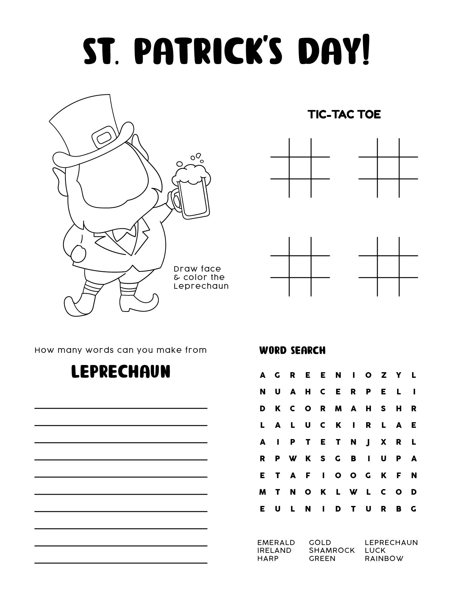 Adult St. Patricks Day Printable Activity