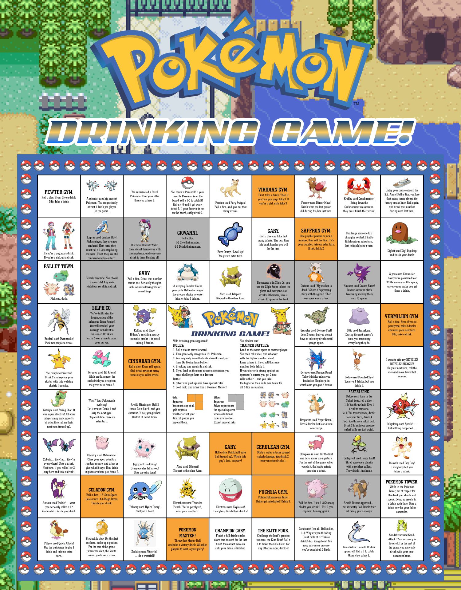 Pokemon Drinking Board Game Printable