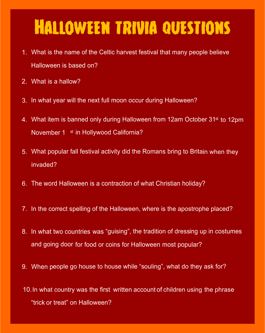 Printable Halloween Trivia for Adults