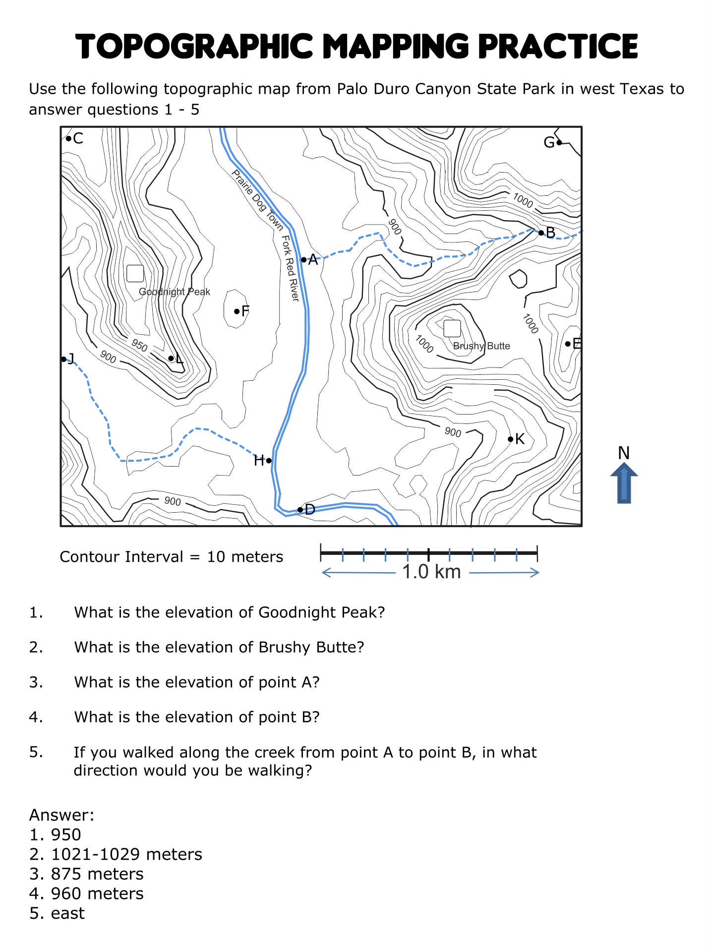 20 Best Topographic Map Worksheets Printable - printablee.com Throughout Topographic Map Reading Worksheet Answers