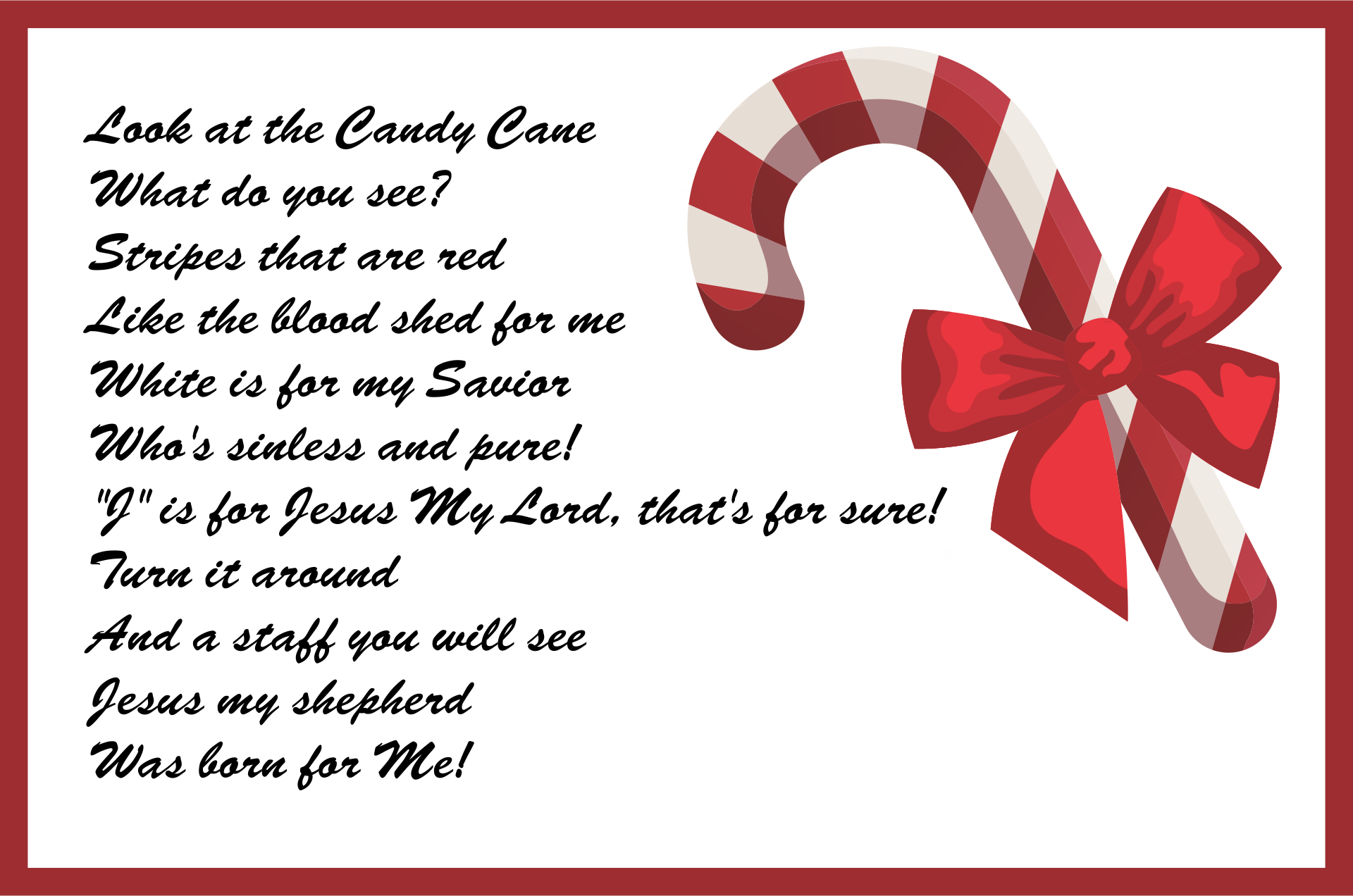 Christmas Candy Cane Poem Printable