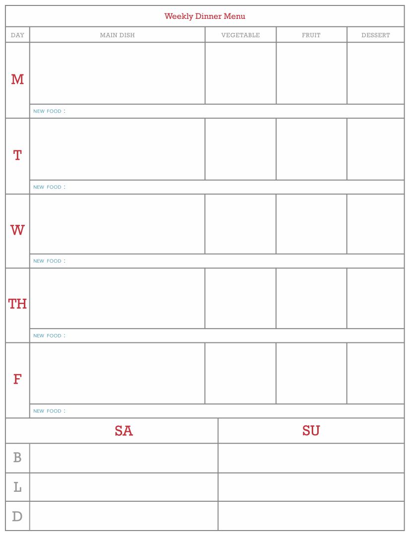 Blank Weekly Menu Templates Printables