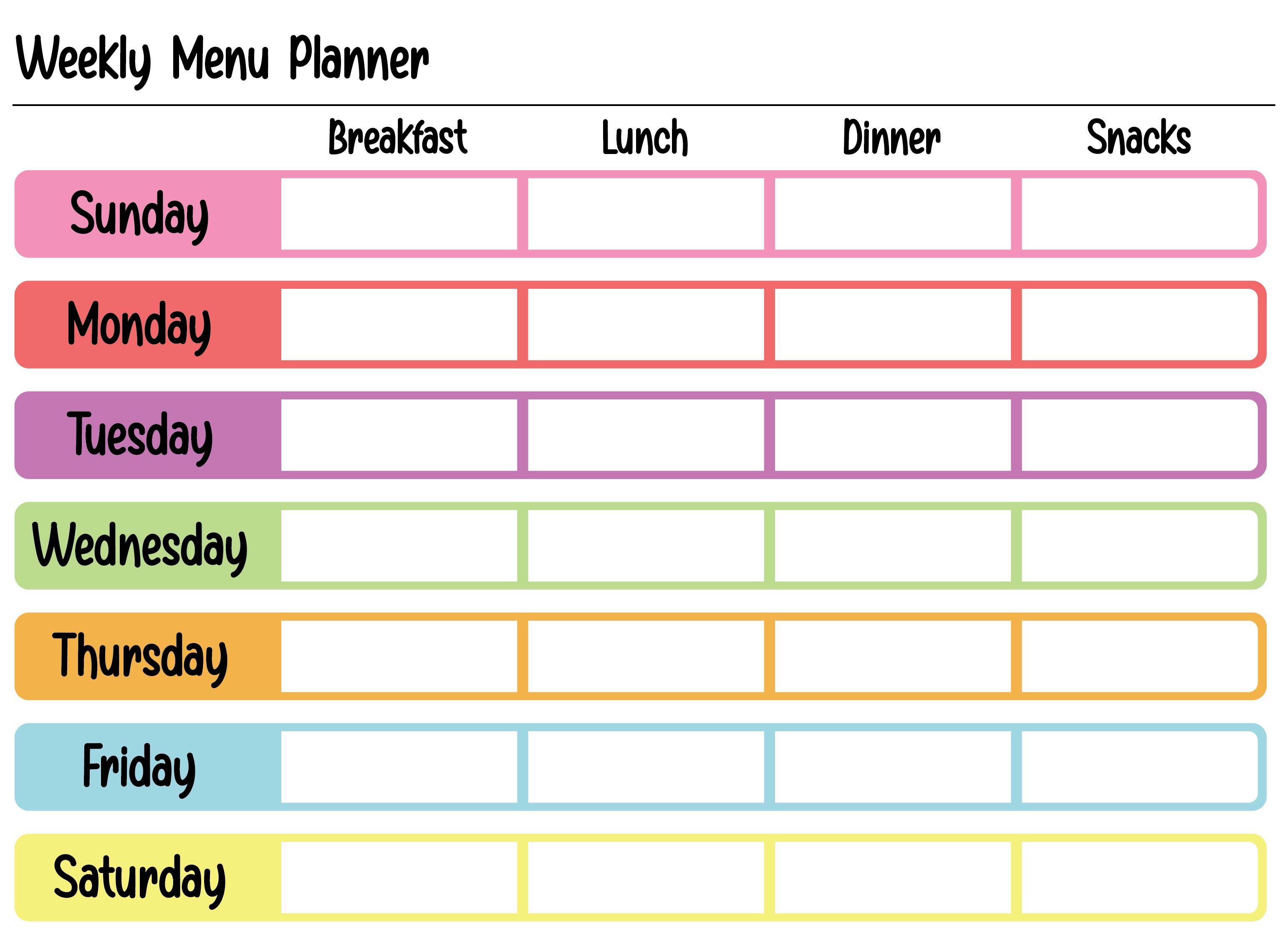 Free Printable Weekly Meal Plan Template