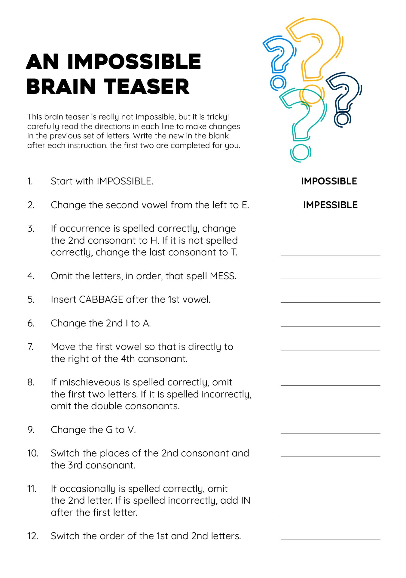 Printable Brain Teaser Worksheets Adults