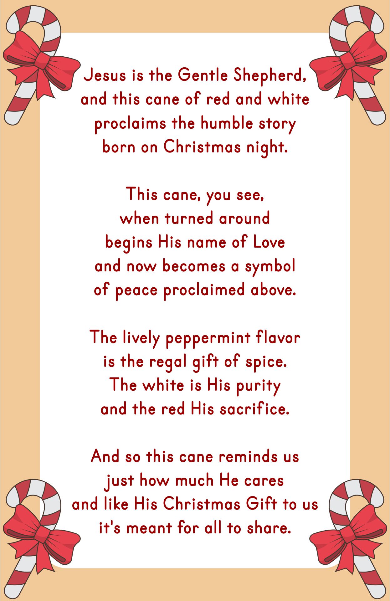 Candy Cane Poem Printable Candy Cane Poem About Jesus Free Printable