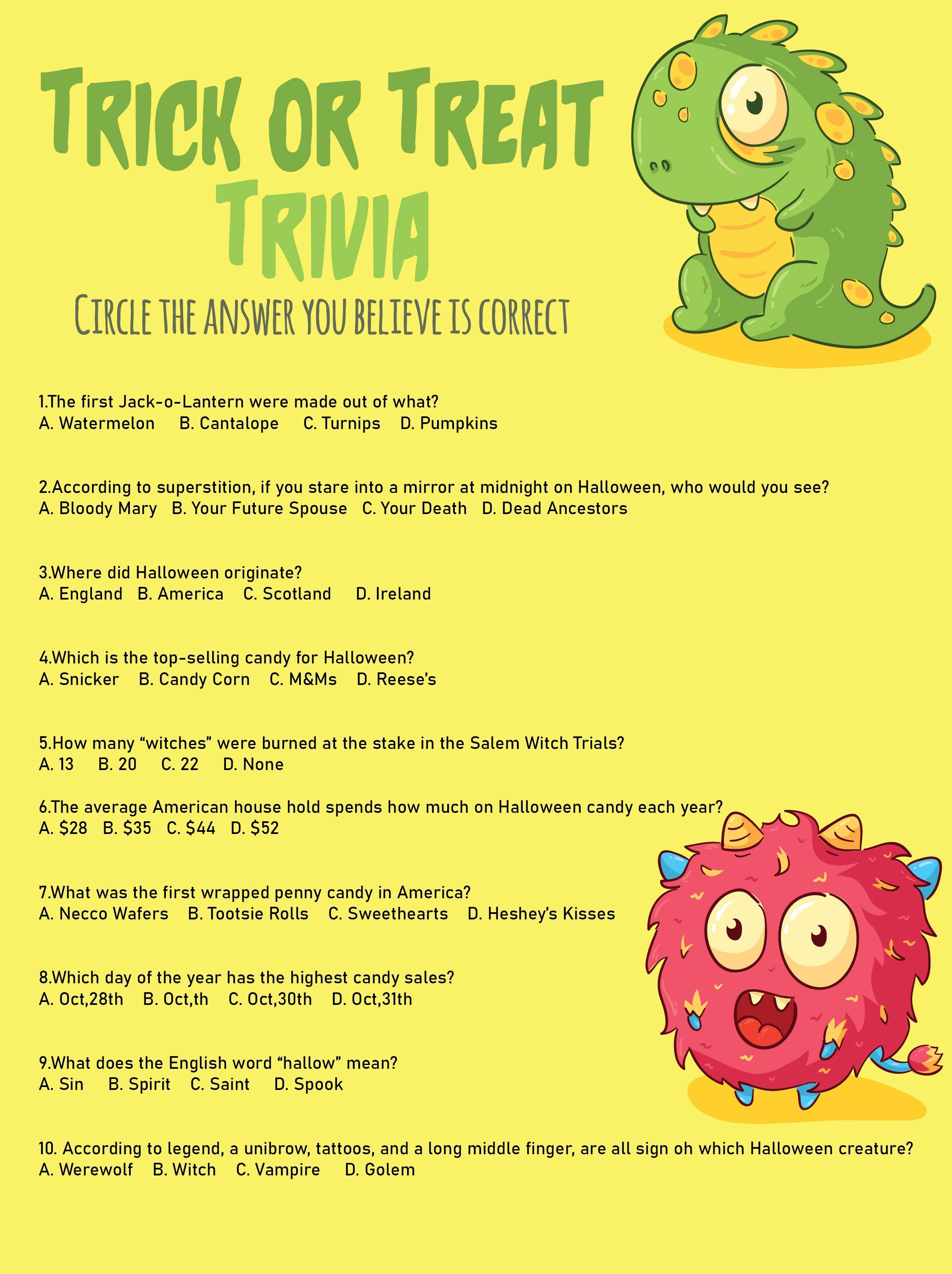 Free Printable Halloween Superstitions Trivia Quiz