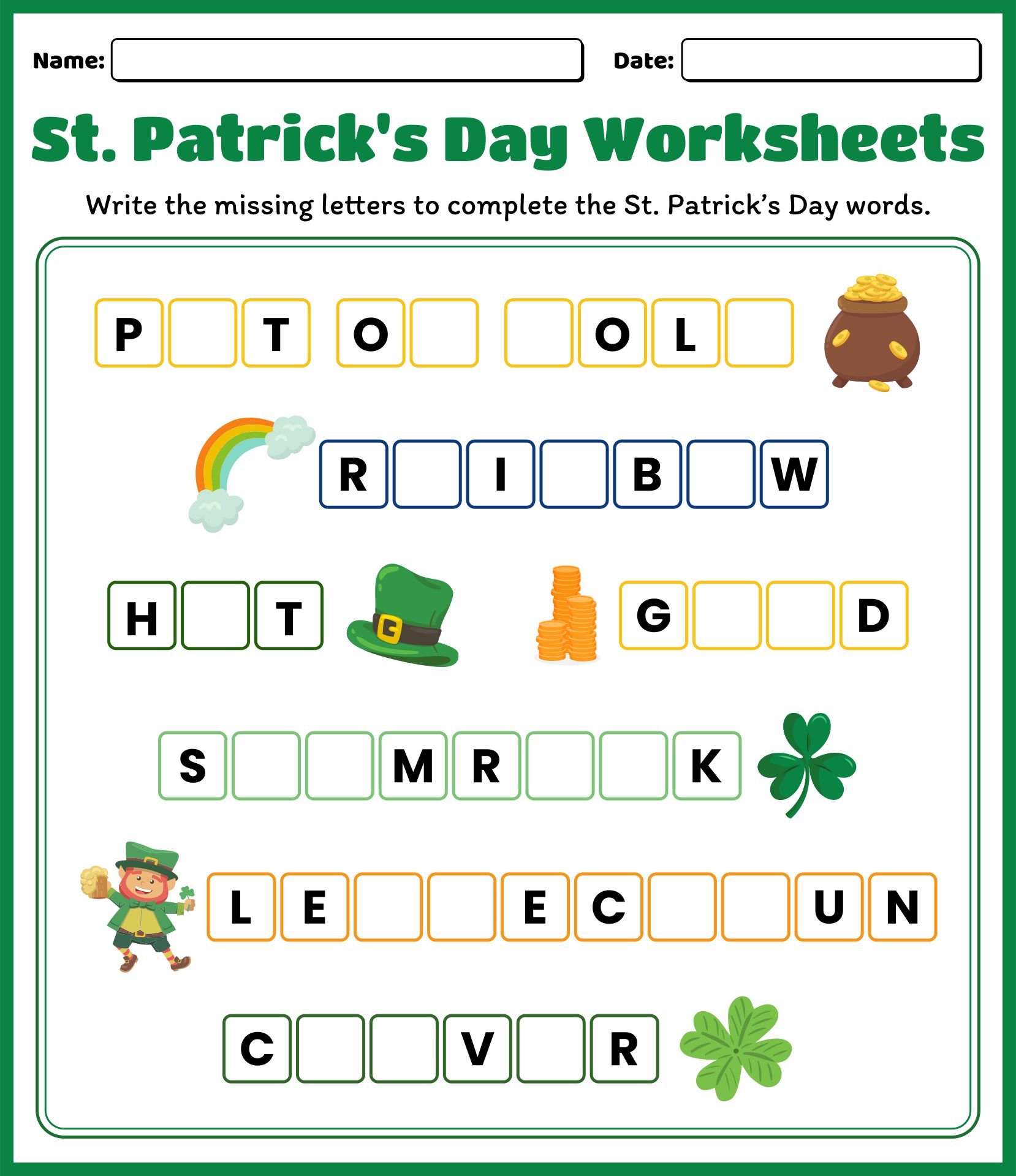 Free St Patrick S Day Worksheets For Kindergarten