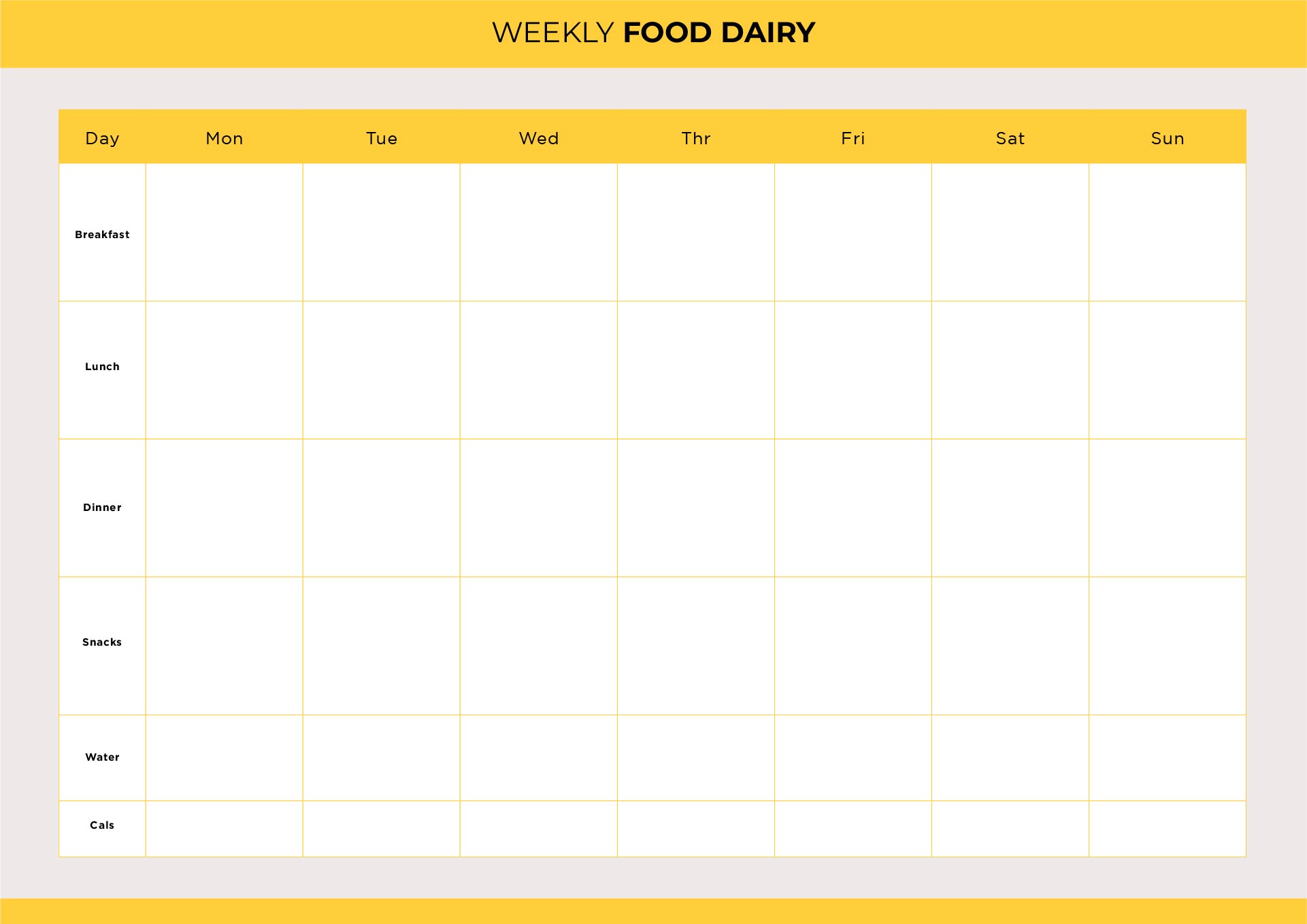 Weekly Food Diary Template