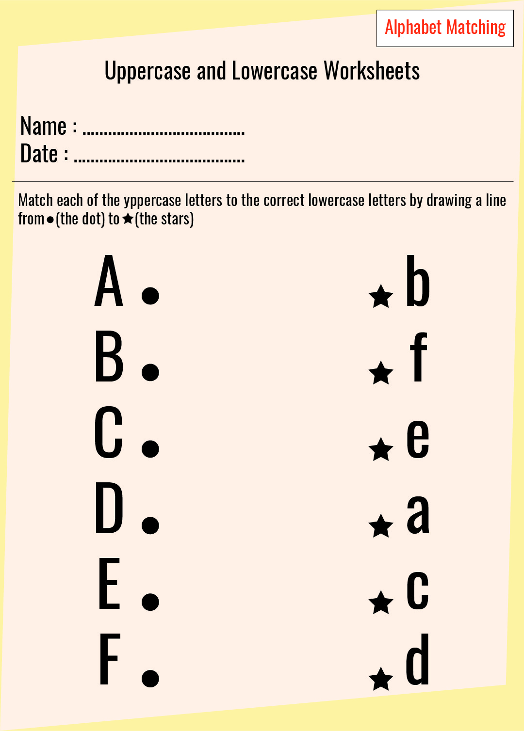 Alphabet Uppercase and Lowercase Matching Worksheet