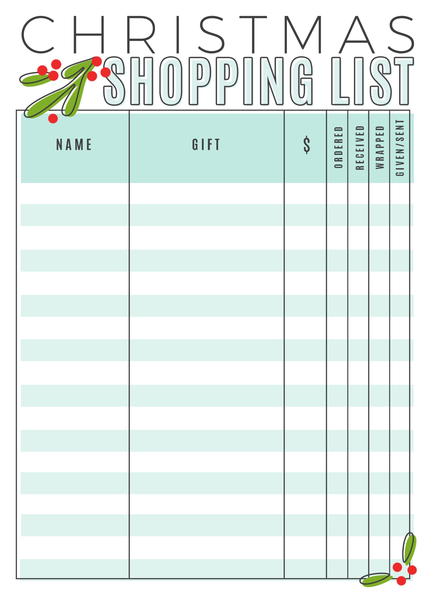 Christmas Shopping List
