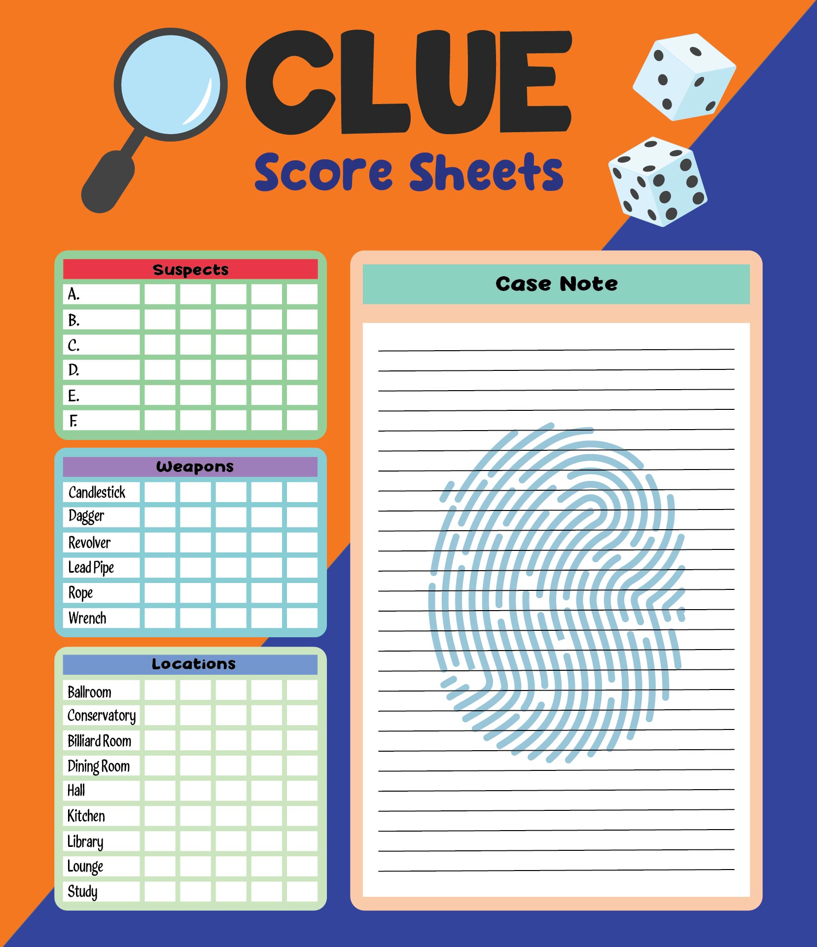 Printable Clue Sheets