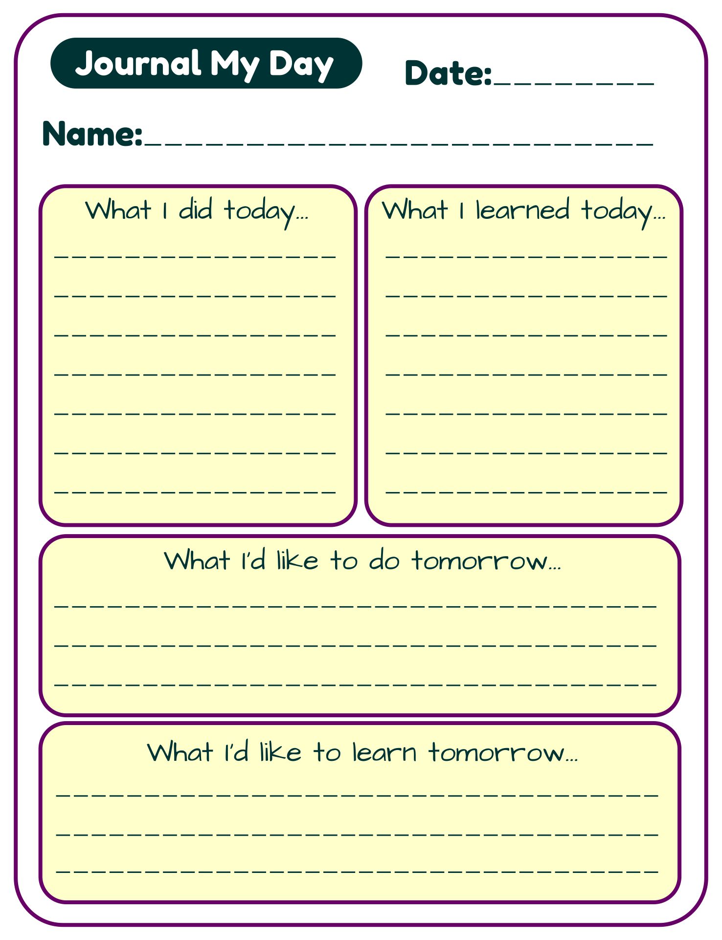 diary worksheet template