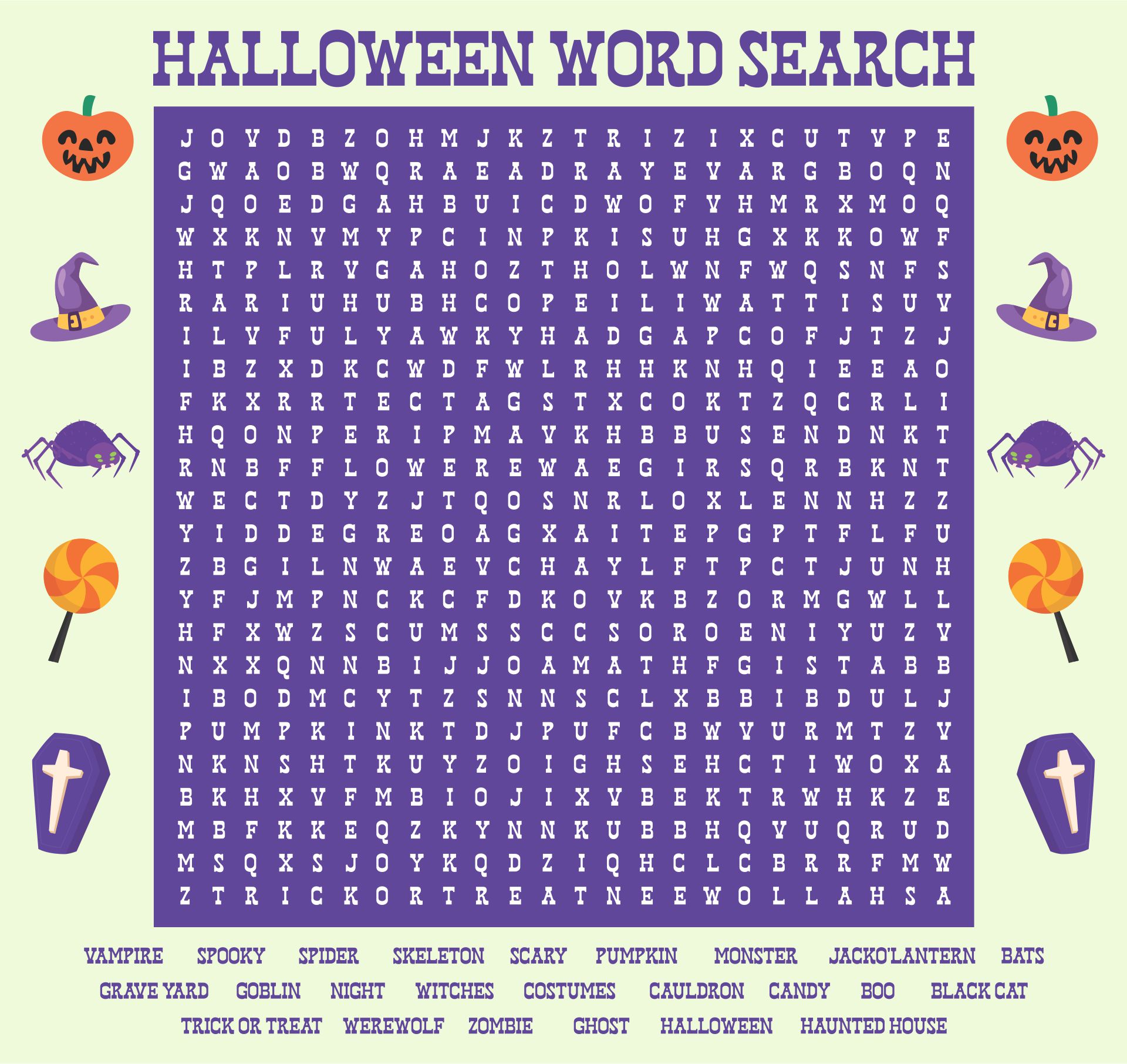 Printable Halloween Word Search for Kids