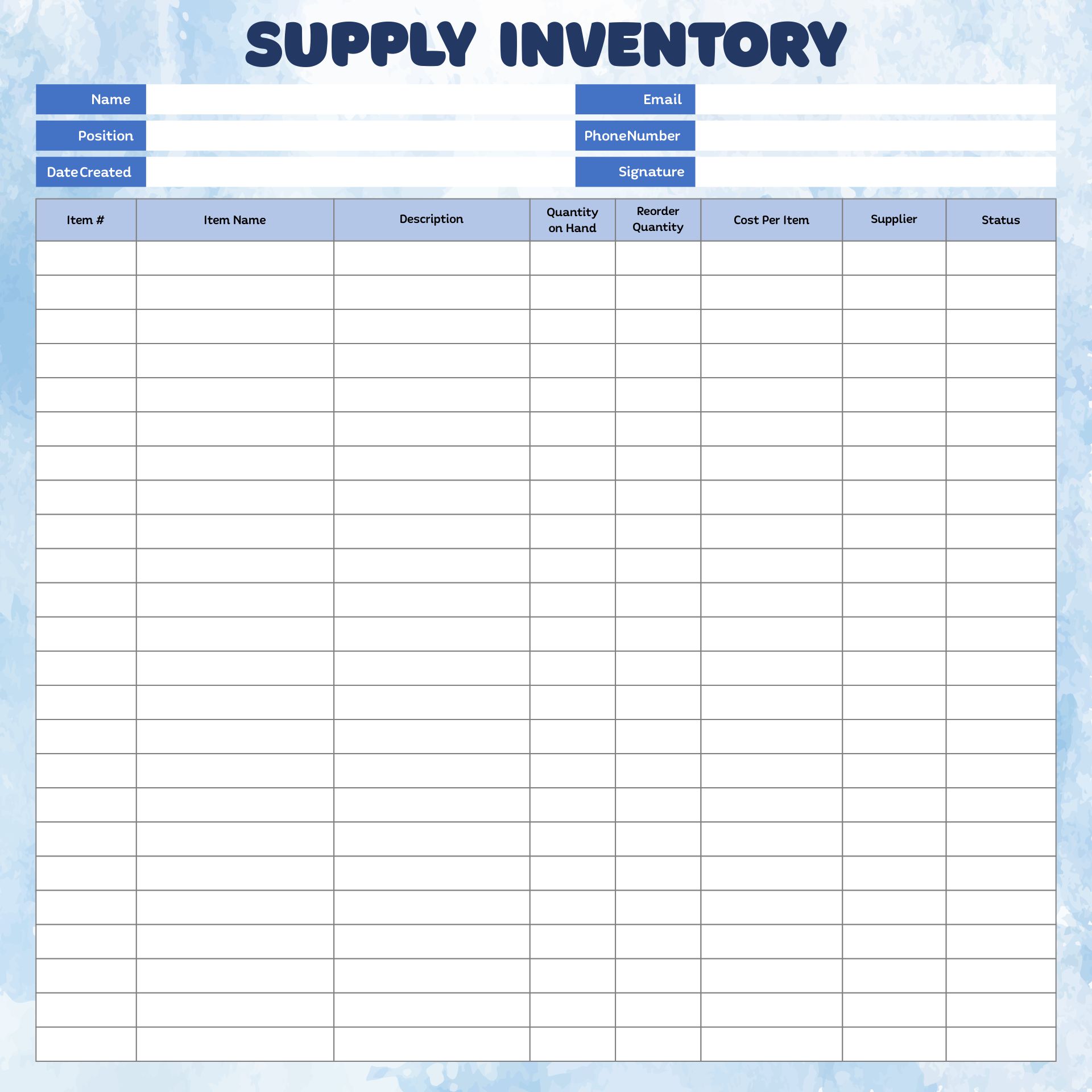 Printable Inventory Sheet Template