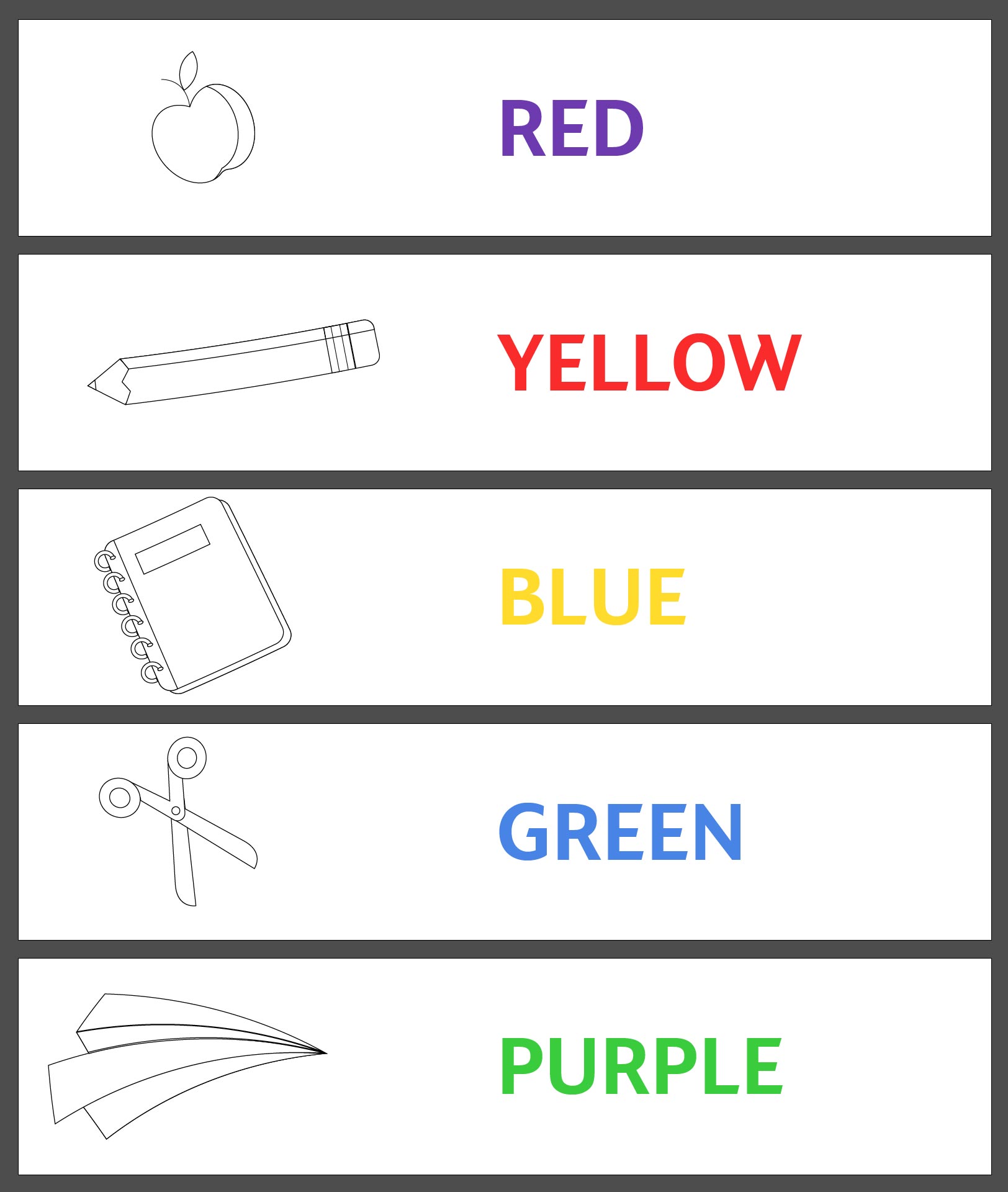 Kindergarten Color Words Worksheets