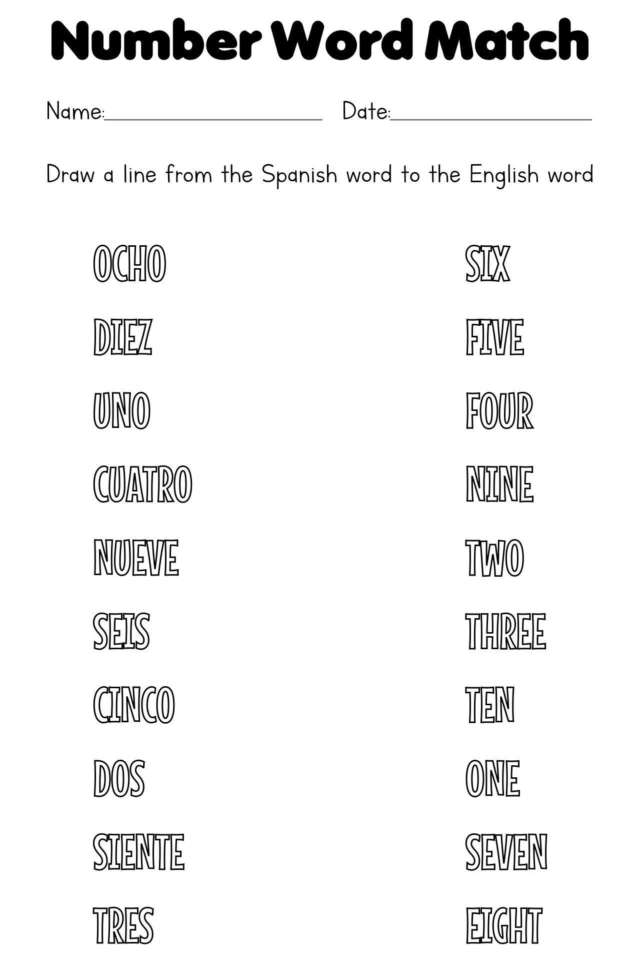 Spanish Number Worksheet