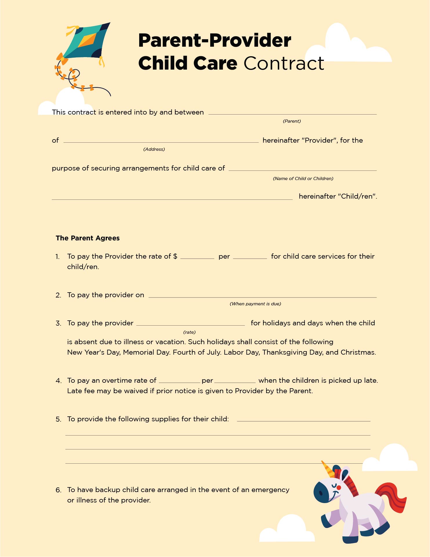 Home Day Care Forms Printable