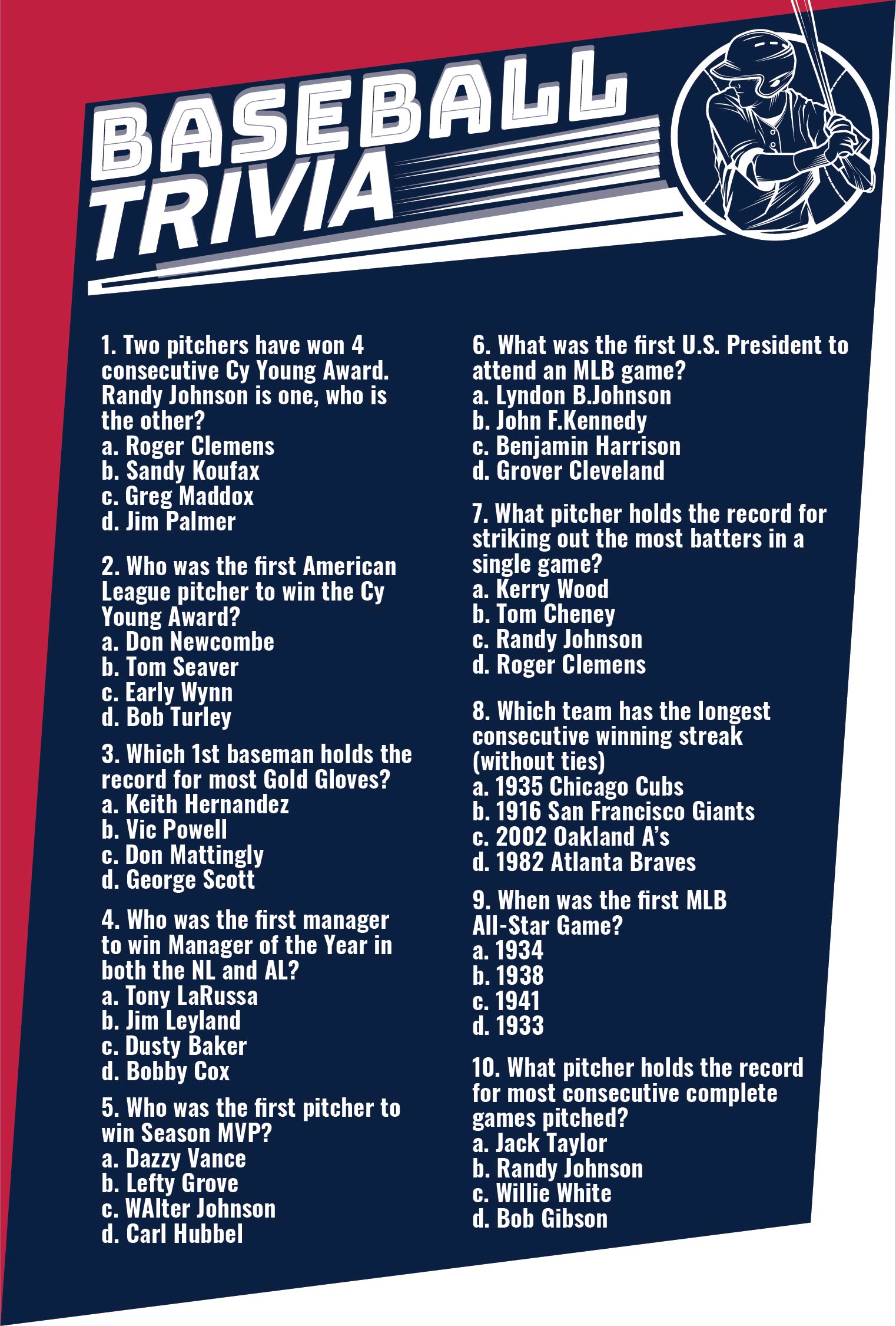 Printable Baseball Trivia Questions and Answers