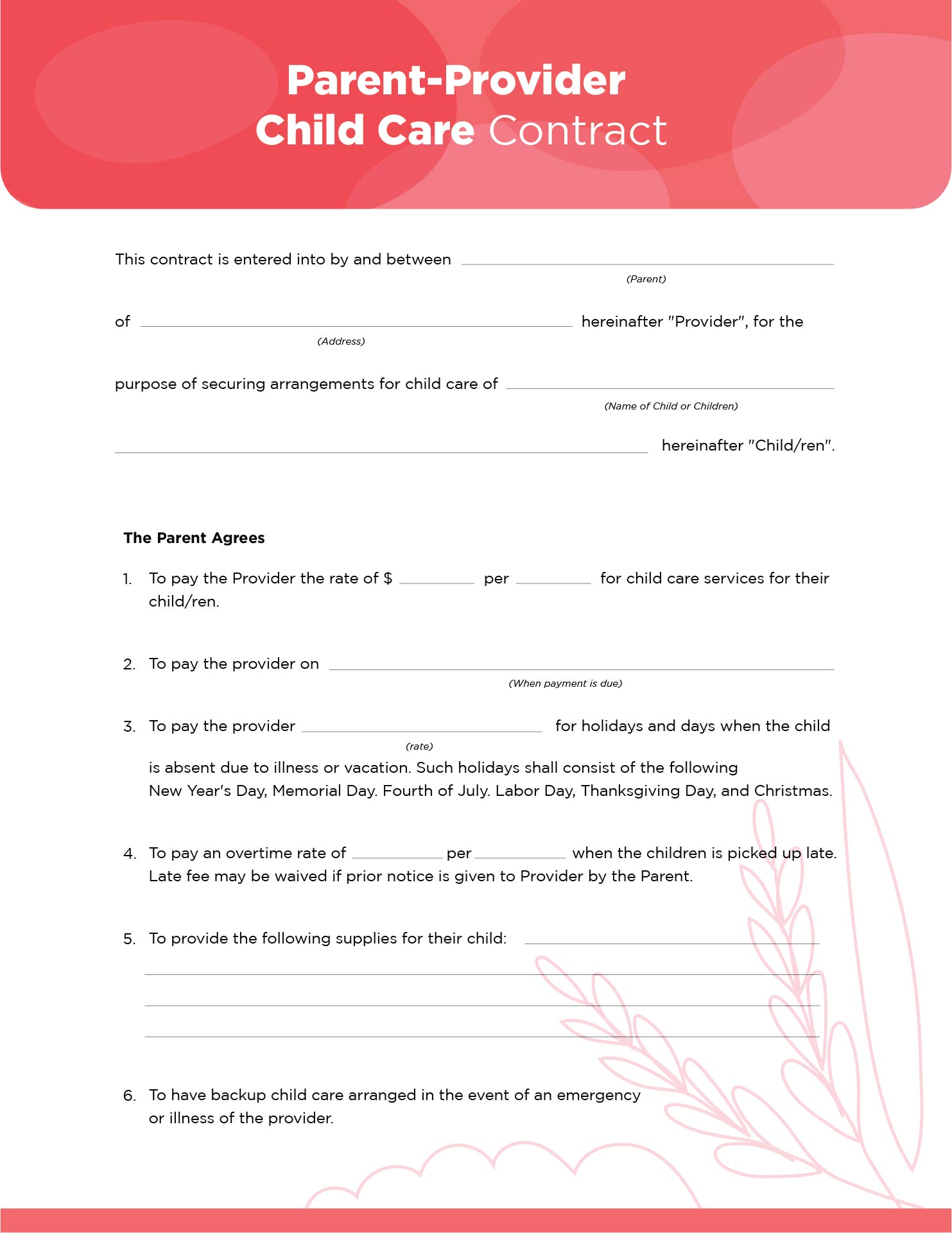 Printable Home Daycare Forms
