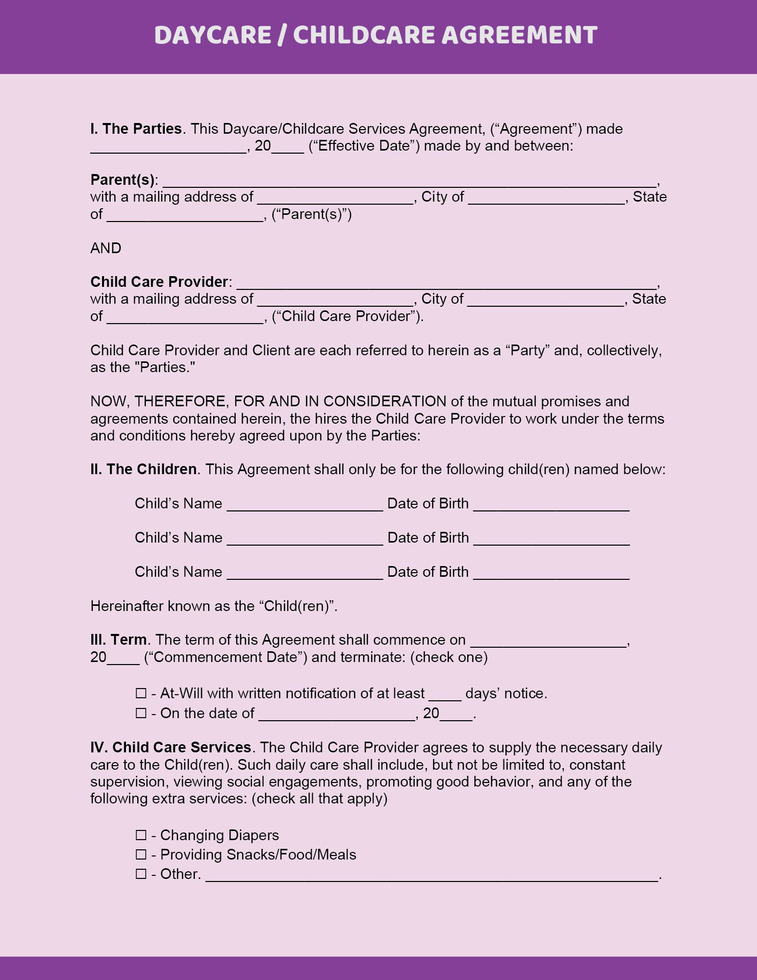 Printable Home Daycare Forms