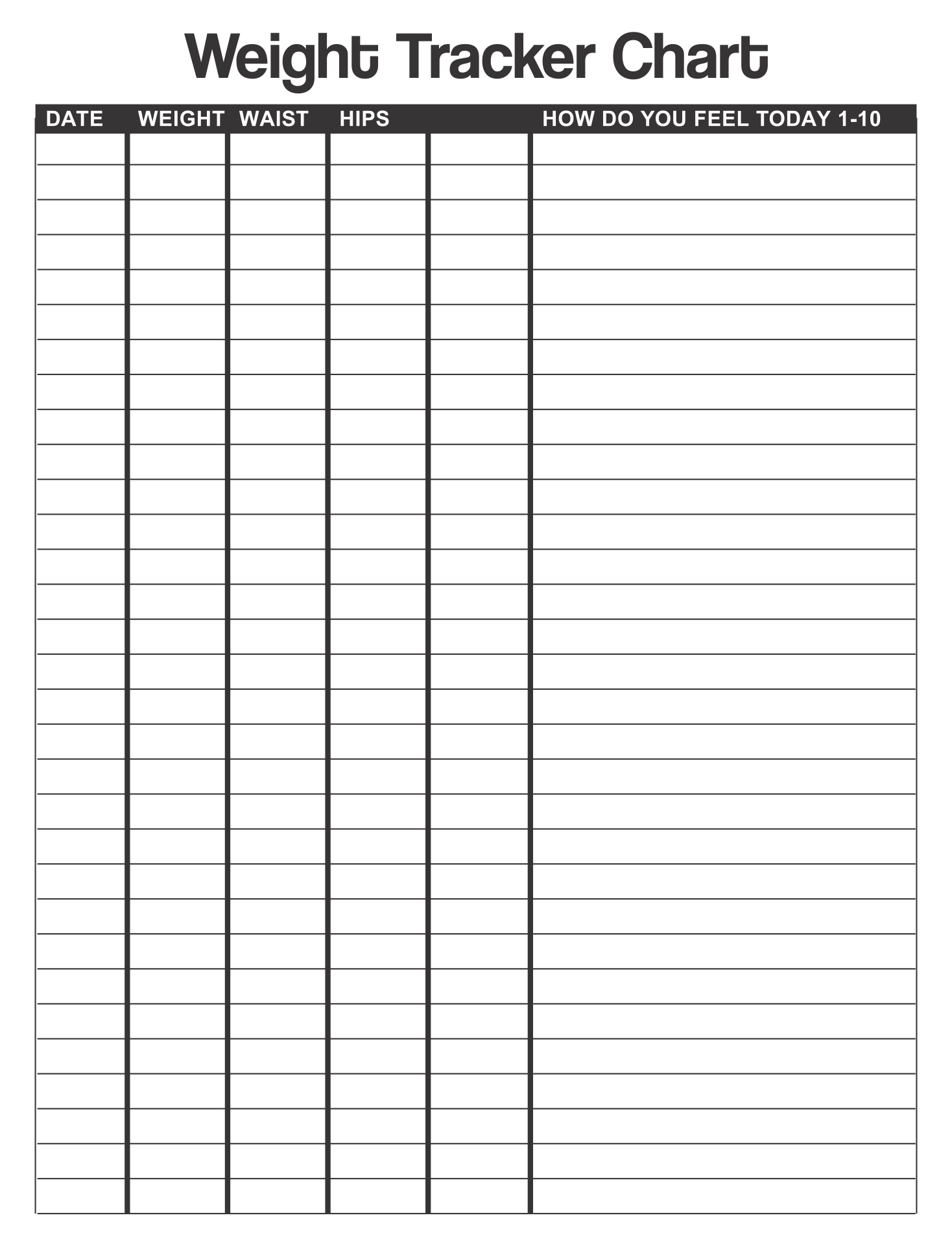 Weight Chart Tracker Printable