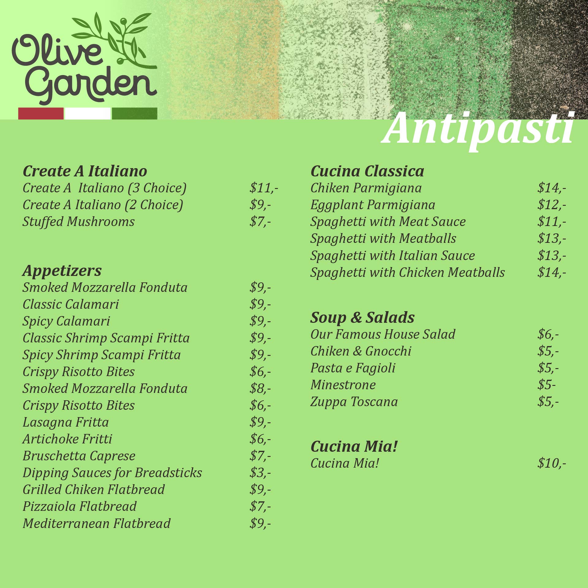 olive garden menu to go