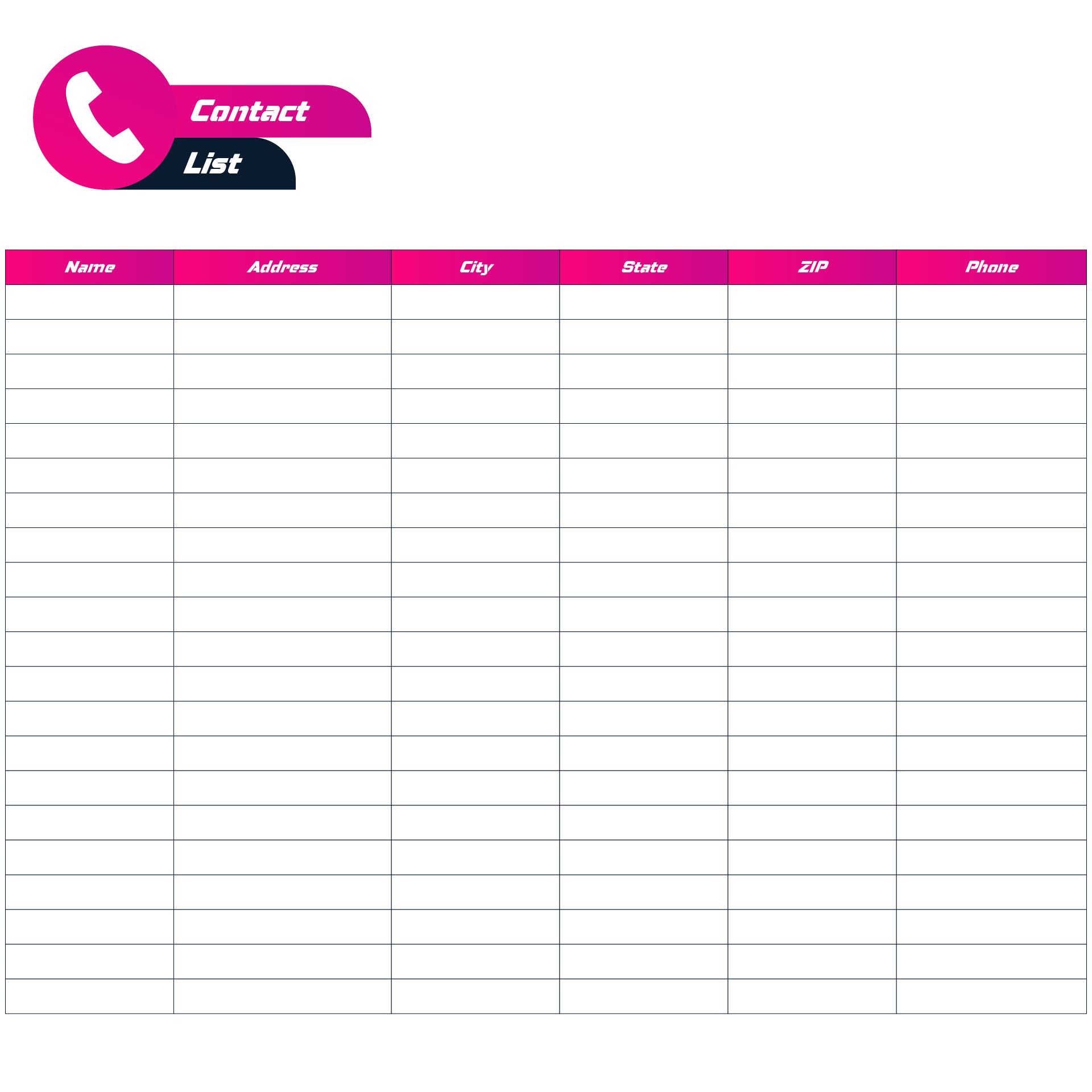 Office Phone List Template Word