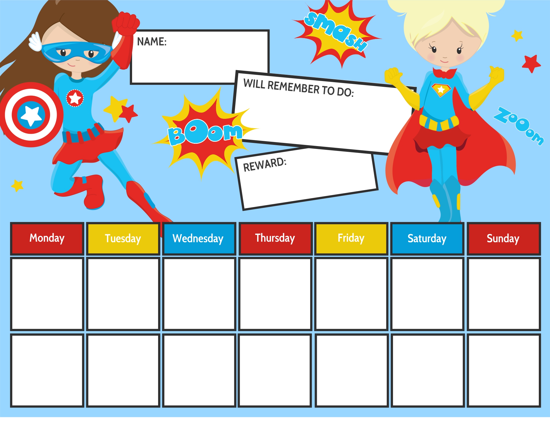 Chore Printable Reward Chart Superhero
