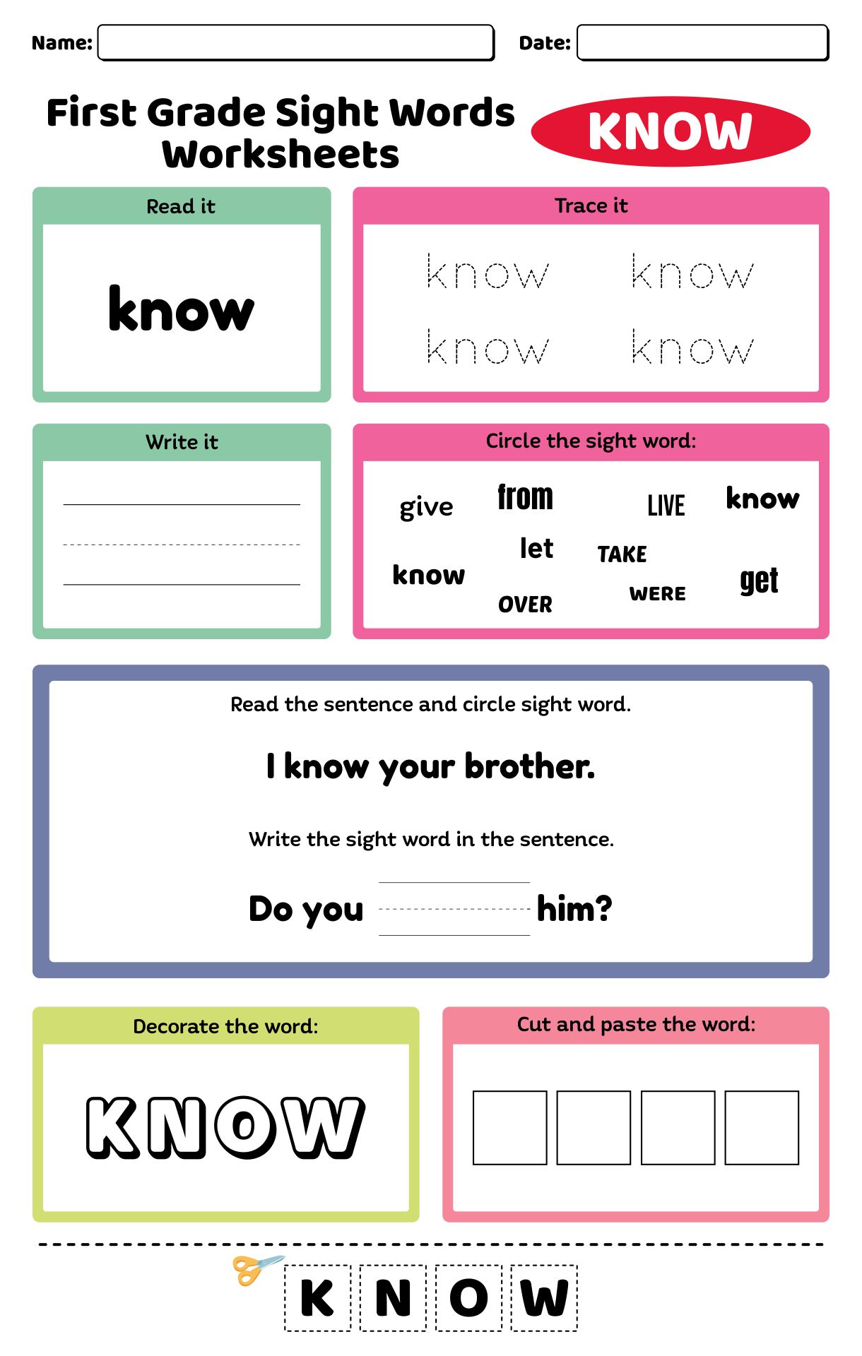 First Grade Sight Words Worksheets