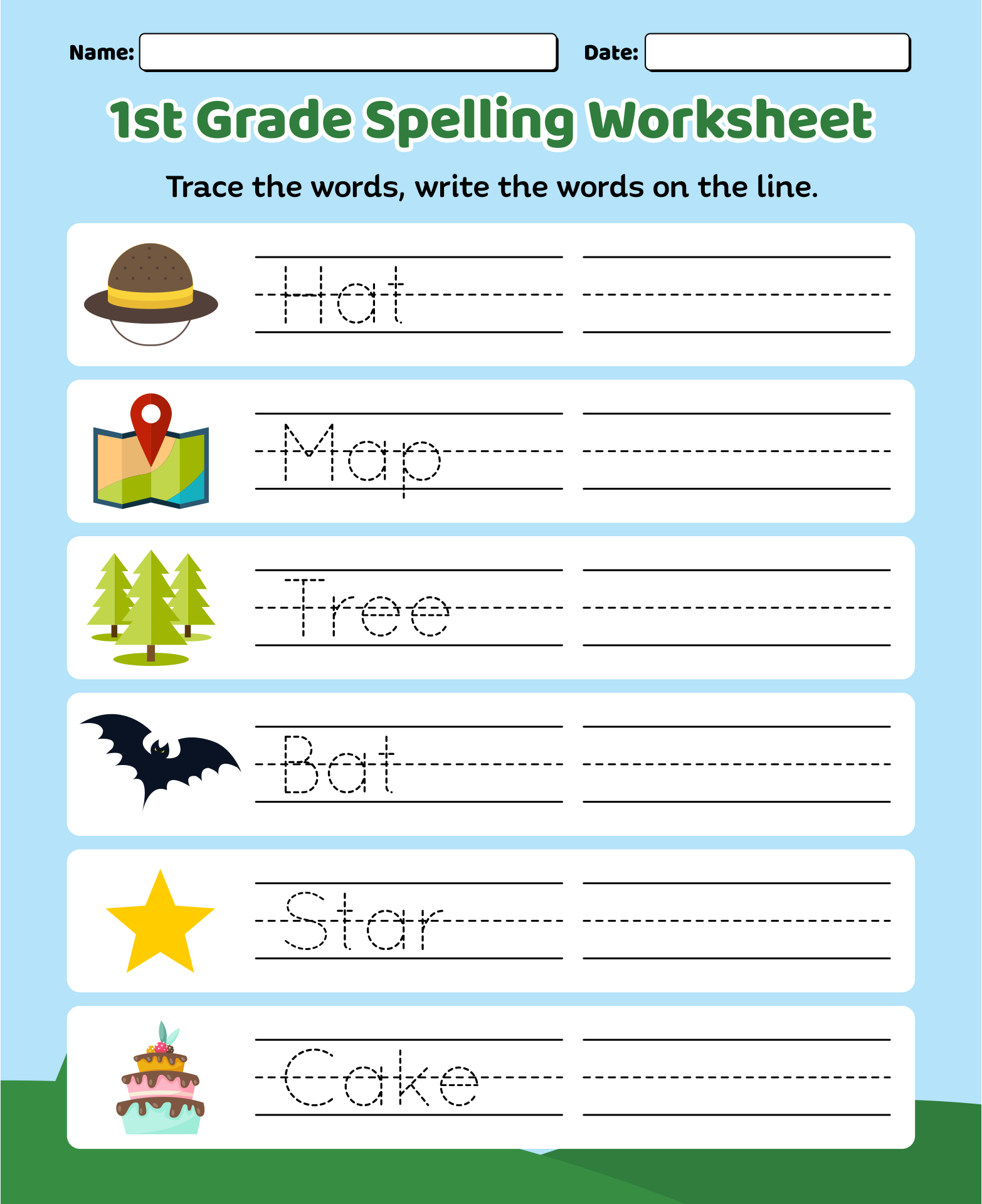 First Grade Spelling Worksheets Printable