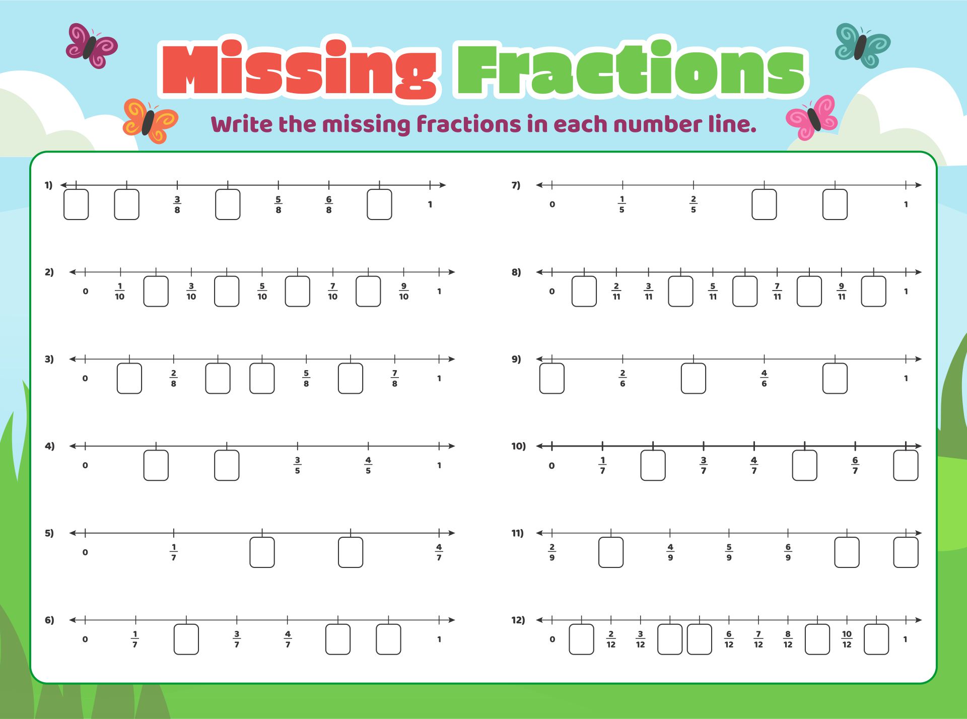 Equivalent Fraction Number Line Printable