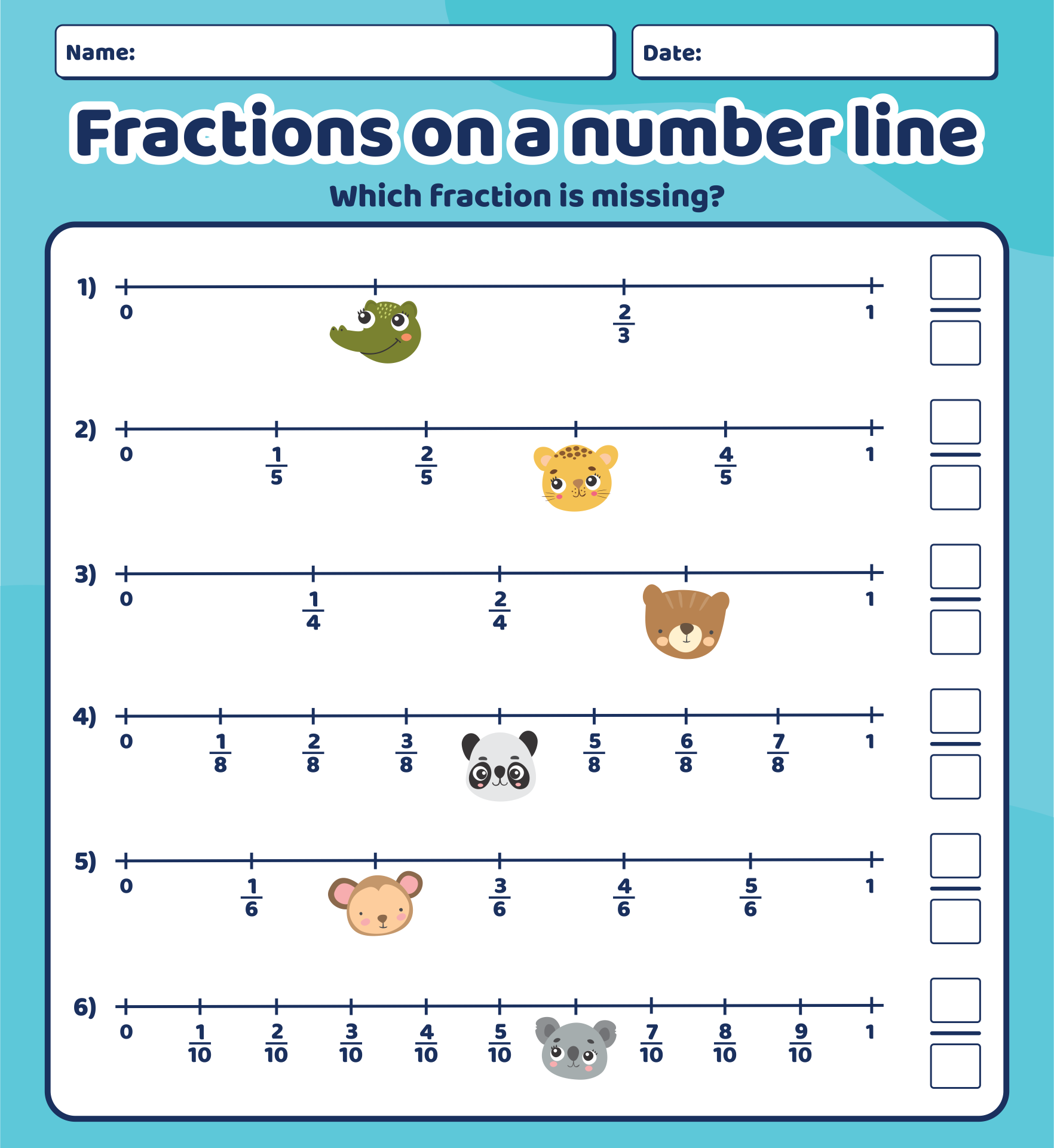 Fraction Number Line Worksheets