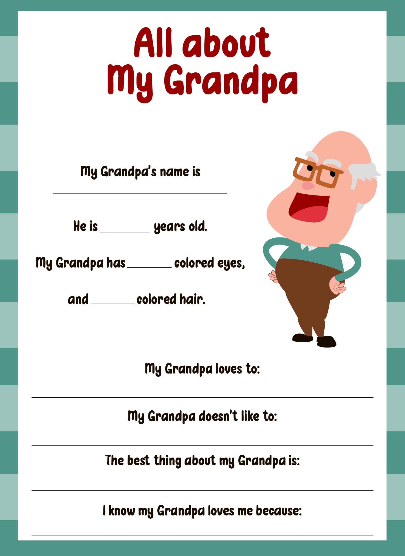 Printable All About My Dad